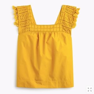J. Crew Yellow Tassel Trim Eyelet Top
